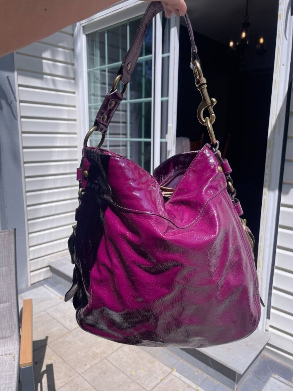 Coach Zoe Large Hobo Shoulder Bag Plum Purple Patent Leather Vintage 12776 - Picture 7 of 16
